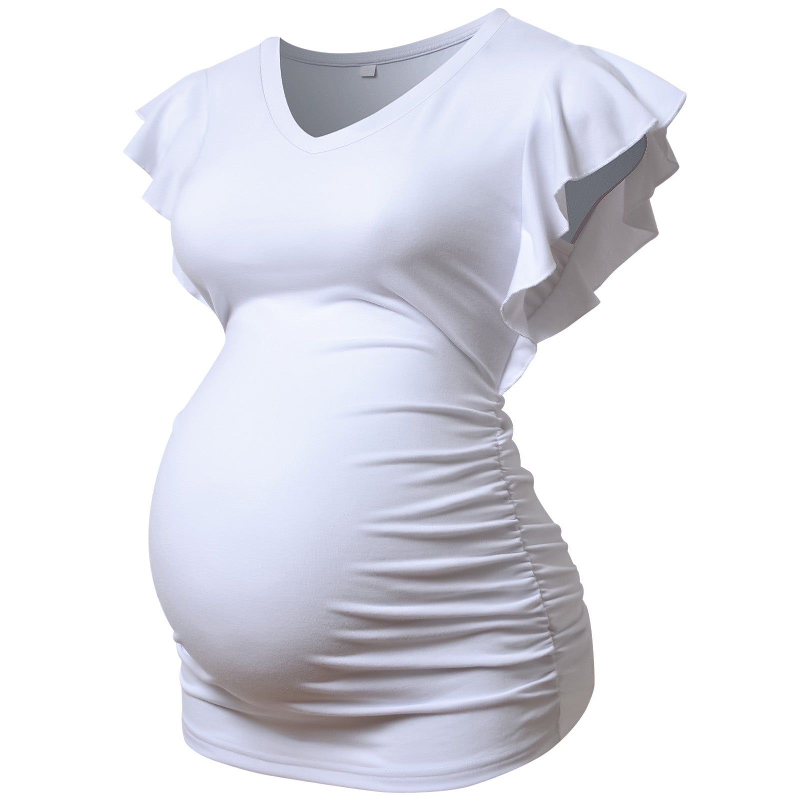 Maternity Shirts Short Ruffle Sleeve/V Neck Button Front Pleat Top  Maternity Clothes Casual Work at  Women’s Clothing store