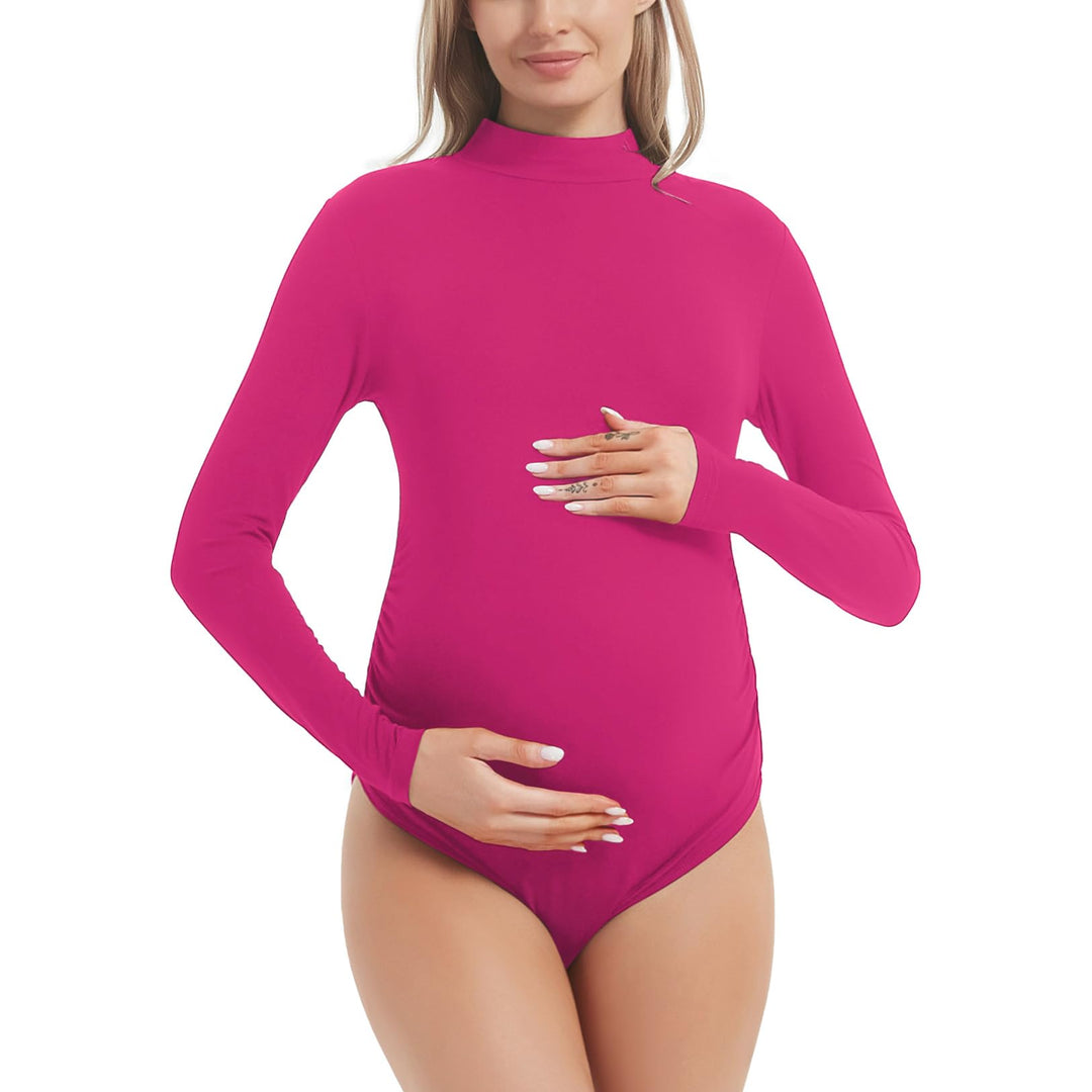 Mock Neck Sheer Mesh Maternity Bodysuit for Babyshower