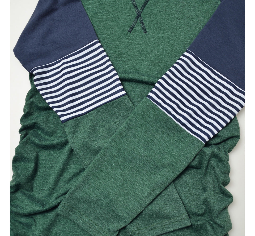 Long Sleeve Maternity T-Shirt Navy Colorblock Baseball Tee with Stripes, Green / L