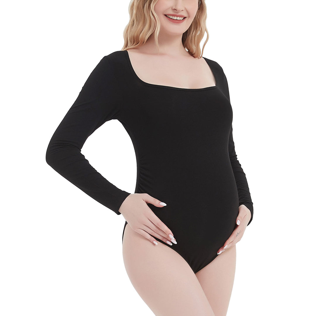 Bhome Maternity Bodysuit for Photoshoot V Neck Short Sleeve Top Pregnancy  Bodysuit Leotard